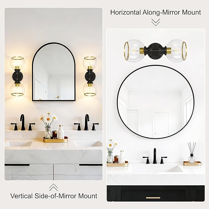 Modern Bathroom Light Fixtures,2-Light Vanity Lights Set of 2, Hardwired Sconces Wall Decor Set of 2, Modern Bathroom Wall sconces for Vanity Mirror Living Room Hallway