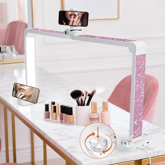BZJ 34-Inch Nail Light for Desk Foldable Half Moon Nail Art Table Lamp with Stepless Dimming Brightness and Color Temperature for Manicurists Beauty Eyelash Extensions Tattoo Crafts