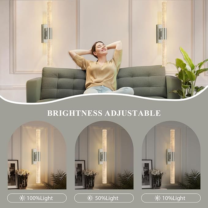 camuucci Battery Operated Wall Sconces Set of 2 Rechargeable Battery Powered Wall Light with 12000mAh Not Hardwired Dimmable Wall Lamp Fixtures for Bedroom Living Room Silver 20.9 Inches
