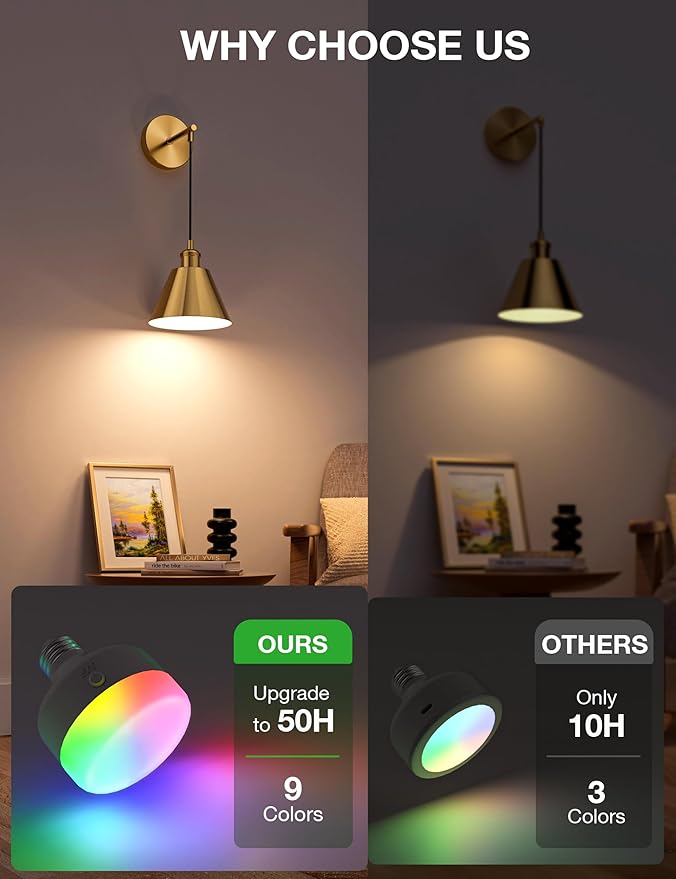 NIORSUN Brushed Gold Battery Operated Wall Sconce Set of 2, 5200mAh Dimmable Detachable Bulbs and Remote Wireless Rechargeable Wall Lights, 9 Colors Sconces Wall Decor for Bedroom Living Room Hallway