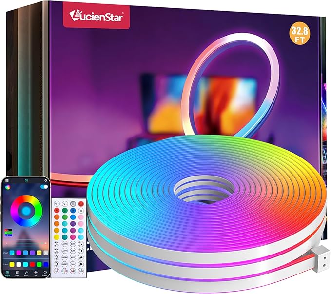 LED Neon Lights, 32.8FT RGB Neon Rope Lights App Control,IR Remote,Music Sync,IP67 Waterproof,Flexible DIY Design for Bedroom,Living Room,Gaming Room,Party,Outdoor,Christmas Decor