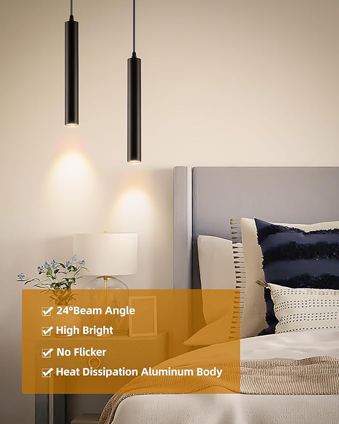 Modern LED Pendant Light, 10W Dimmable Ceiling Hanging Spotlight Fixture Black Minimalist Aluminum Pendant Lighting for Kitchen Island, Bar Counter, Bedroom, 4000K, ETL Listed, Pack of 3