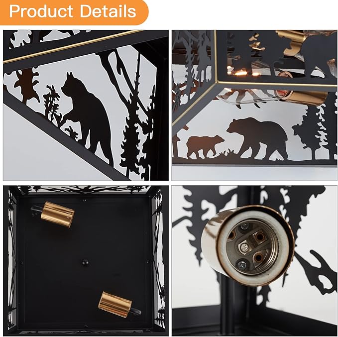 Farmhouse Flush Mount Ceiling Light Fixture, 2-Light Bear Rustic Light Fixtures for Log Cabin Kitchen, Bedroom, Living Room, Outdoor Porch, and Foyer Entryway Lighting (Bulbs not Included)