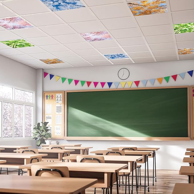 4 Pcs Fluorescent Light Covers with 32 Magnets Decorative for Classroom Ceiling Light 2 x 2 Feet Magnetic Light Covers Filter Easy Install for Office Hospitals & Home Drop Ceiling Supplies（Season）