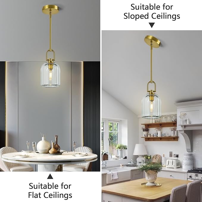 Modern Gold Pendant Lights Kitchen Island Ceiling Chandelier Indoor Thick Crystal Hanging Light Fixtures for Kitchen Living Room Dining Room Bedroom（1Pack）