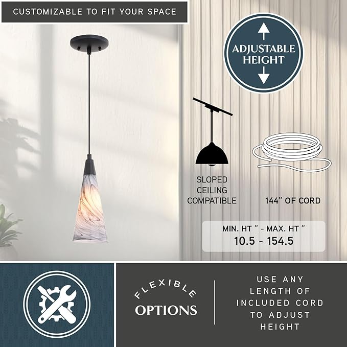 VAXCEL Milano LED Compatible Matte Black Transitional Mini Pendant Ceiling Light Multi Color Art Glass