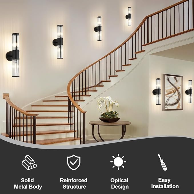 19.69" Modern Bathroom Wall Sconce Light Fixture, Black Glass Rod Vanity Light with E12 Base, Up or Down Mounting for Mirror Makeup Lighting (Bulbs Not Included)