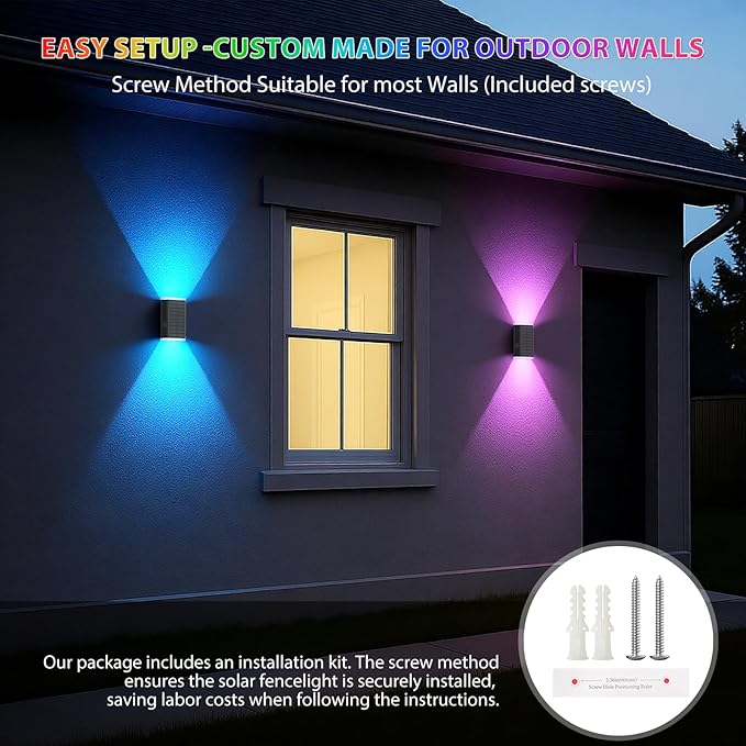 Solar Lights Outdoor,8 Lighting Modes Dusk to Dawn Lighting Wall Sconce IP67 Waterproof Up and Down Solar Wall Light Front Door Light for House, Garage, Porch,Doorway,Fence,Festival Decor (2 PACK)