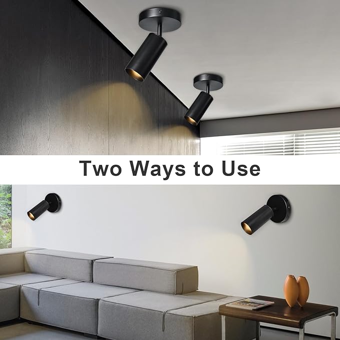 Black Ceiling Light, Gu10 Modern Ceiling Spotlight Angle Adjustment Downlight 2 Lights Wall Mount Lights for Living Room, Gallery, Cabinet, Hallway, Bedroom, Showrooms, Kitchen