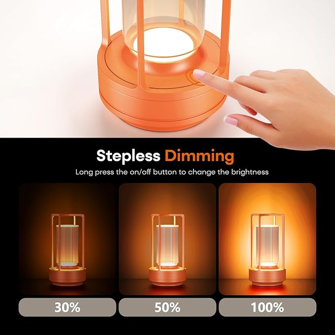 Portable Table Lamp for Indoor/Outdoor, Rechargeable Cordless Desk Lamp with Touch Sensor, 3 Way Dimmable Suitable for Bars/Cafes/Restaurants/Bedrooms/Camping Sites (Orange-2)