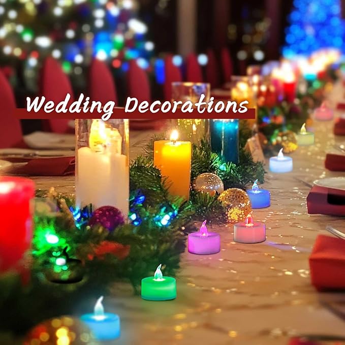 LANKER 24 Pack LED Tea Lights Candles, 7 Color Changing Flameless Tealights, Long Lasting Battery Operated Fake Candles, Decoration for Wedding, Halloween and Christmas (Multi-Color -24pcs)