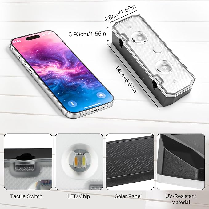 Solar Fence Lights with 13-Mode RGB, Solar Power Garden Lights Waterproof IP65, 20 Hours of Runtime, Solar Outdoor Lights for Yard, Deck, Patio, Wall, Post(12PCS)