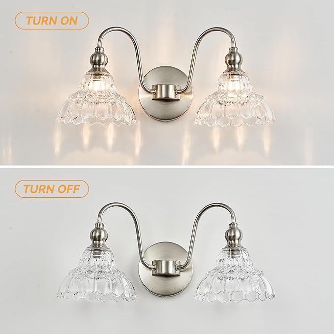 Brushed Nickel 2 Light Bathroom Vanity Light Fixtures Modern Vanity Lights for Bathroom Living Room Vintage Wall Sconces Over Mirror Hallway Wall Lamp