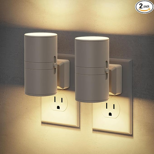 JandCase Night Lights Plug into Wall, Dimmable Gray Night Lights with Dusk to Dawn Light Sensor, Soft White 3000K, 0-100LM Adjustable Brightness Nightlight for Hallway Bathroom, 2 Pack