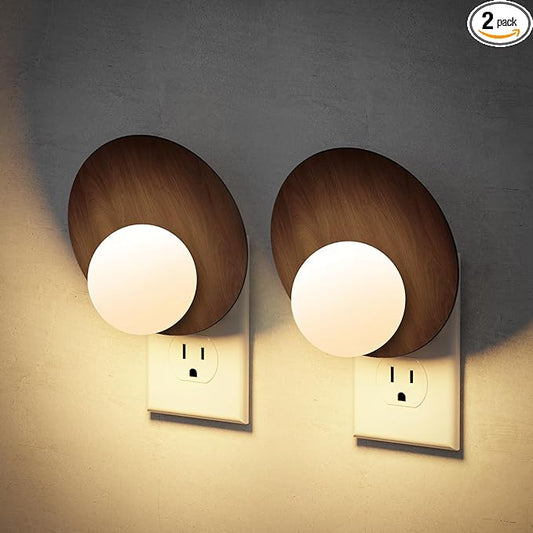 JandCase Night Lights Plug Into Wall: 2 Pack Plug in Night Light, 3000K Warm White, Dusk to Dawn Sensor, Brightness Adujstable Nightlight for Adults, Bedroom, Bathroom, Hallway