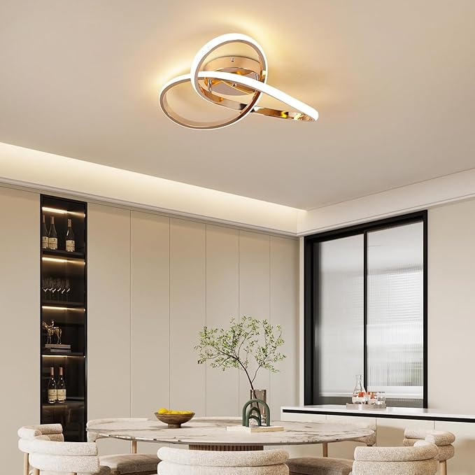 CANEOE LED Ceiling Light Fixture,3-Colors Dimmable Modern Ceiling Light with Remote Control Rose Gold Flush Mount Lighting Fixture for Bedroom Living Room Kitchen Office Ceiling Lamp,42W