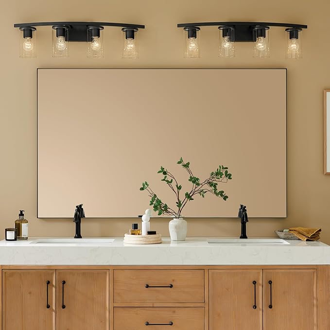 Kichler Crosby 31.25" 4-Light Bathroom Vanity Light Fixture with Clear Glass in Black, Modern Wall Mount Light for Bathroom Over Mirror (31.25" x 8.75"), 45498BKCLR