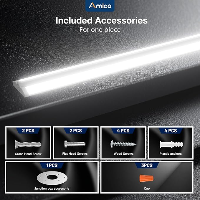 Amico 4 Pack 4FT LED Wraparound Light with 5CCT Selectable, 3500K/4000K/5000K/6000K/6500K, 30/40/50W, 6500LM Super Bright Flush Mount 4 Foot Office Ceiling Light for Kitchen Garage
