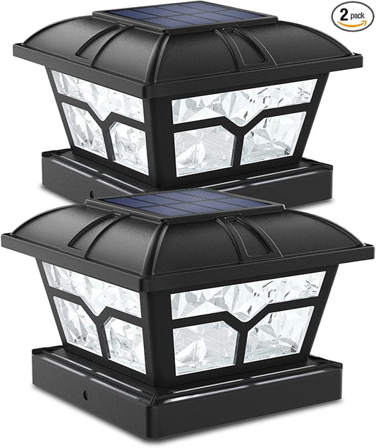 SIEDiNLAR Solar Post Cap Lights Outdoor 2 Color Modes 8 LEDs for 4x4 5x5 6x6 Posts Fence Patio Deck Decoration Warm White & Cool White Lighting Black (2 Pack)