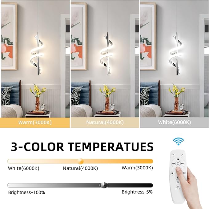 CANEOE Modern LED Pendant Light for Kitchen Island, 3000K-6000K Dimmable Kitchen Island Pendant Lighting for Dining Room Living Room Bedroom Hanging Light Fixtures,1 Pack