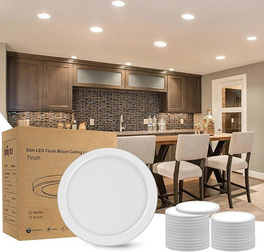 ETL Certified 7 inch Small LED Flush Mount Ceiling Light Dimmable,5000K Daylight Ultra Slim Round Flat Panel Ceiling Light Fixture,Modern Ceiling Lamp for Closet,Kitchen,Bathroom 26Pack(White)