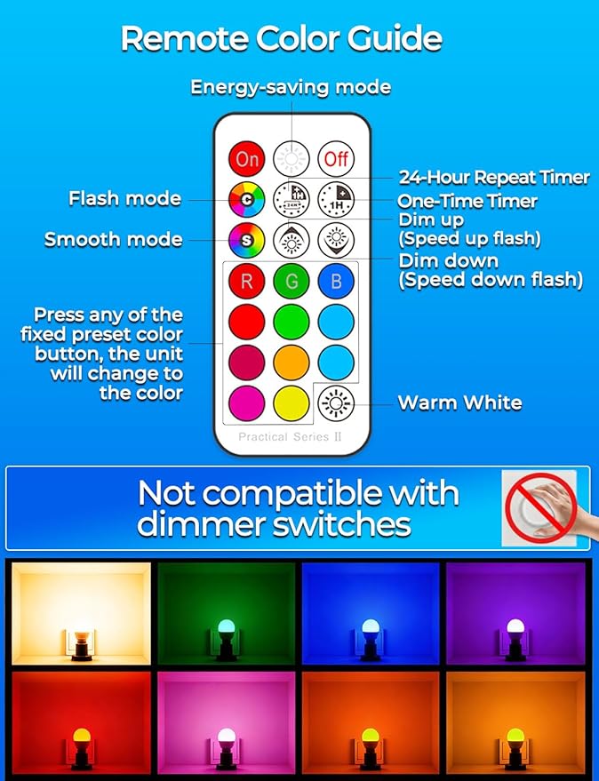 ILC RGB LED Light Bulb, Color Changing Light Bulb, 40W Equivalent, 450LM, 2700K Warm White 5W E26 Screw Base RGBW, A15 Color Lights Bulb - 12 Color Choices - Timing Infrared Remote Control (4 Pack)