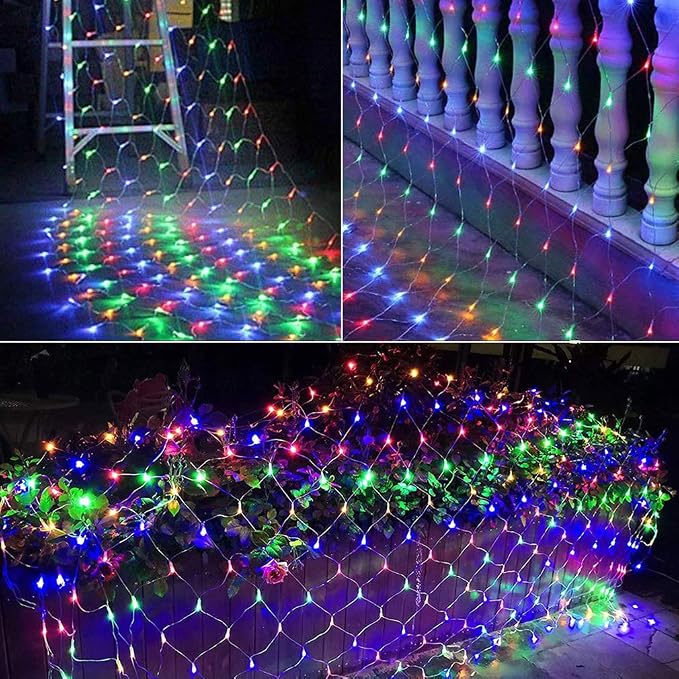 woohaha Outdoor Christmas Net Lights, 9.8FTx6.6FT 192 LED Plug-in Mesh Lights with 8 Lighting Modes, Connectable Light for Bush Christmas Garden Tree Holiday Wedding Party Decor,Multicolor