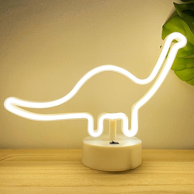 HOHOSIGN Dinosaur Neon Sign Dino Light Warm White LED Dinosaur Neon Light Room Decor for Boys Kids Girls Bedroom Nursery, Table Desk Stand USB/Battery LED Sign Toddlers Present Christmas
