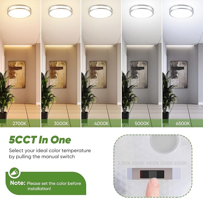 36W LED Ceiling Lights 3600lm Super Bright, Dimmable Flush Mount Light Fixtures 6500K/5000K/4000K/3000K/2700K Adjusted Modern Ceiling Lights 2PACK, 13 Inch Ceiling Lamps for Bedroom Kitchen, Nickle