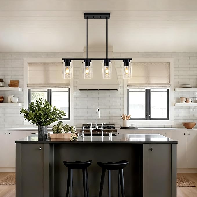 Island Lights for Kitchen,4-Light Black Dining Room Light Fixture Chandeliers for Dining Room Over Table, Modern Kitchen Island Lighting Farmhouse Kitchen Island Light Fixtures Pendant Lights 27"