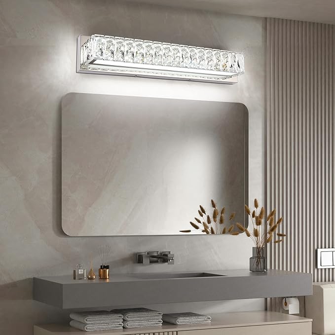 ZUZITO Modern Bathroom Light Fixtures - LED Vanity Lights for Bathroom 18W - Crystal Chrome Lighting Fixtures Over Mirror for Bath