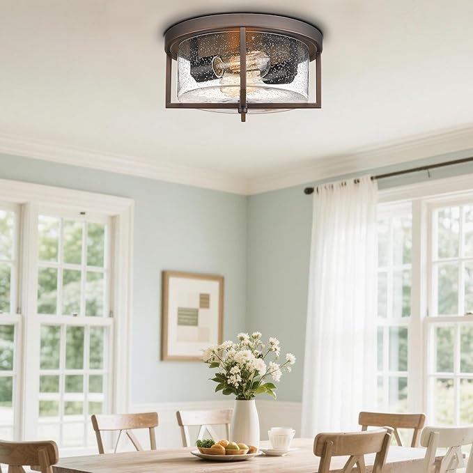 Flush Mount Ceiling Light, Kitchen Island Metal Ceiling Light Fixtures, Farmhouse Close to Ceiling Light, Bedroom Ceiling Lighting Fixture for Hallway, Kitchen, Entryway (Oil Rubbed Bronze, 5.5" H)