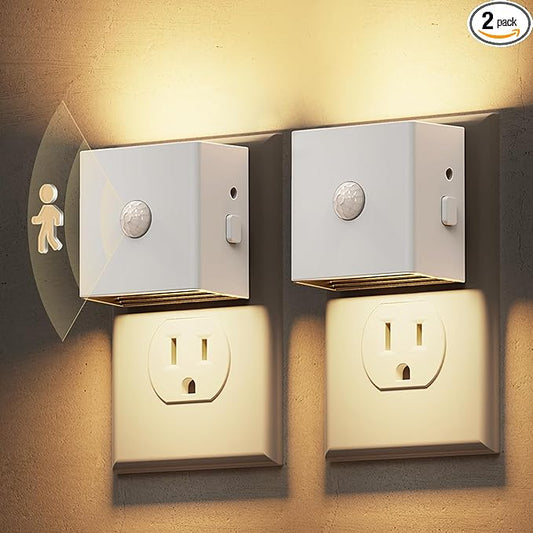 L LOHAS LED Night Light,Plug in Night Light with Motion Sensor and Dusk to Dawn Sensor,[2-Pack] Brightness Adjustable,3000K Soft White, Nightlight for Bathroom Hallway Kitchen