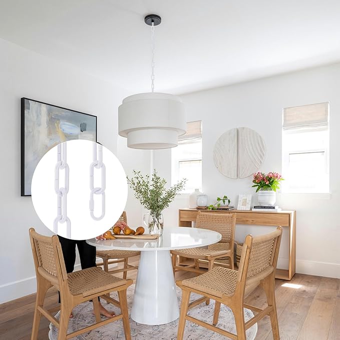 6 Feet Industrial White Light Fixture Chain, Adjustable Metal Pendant Chandelier Chain Extension with Detachable Link, Maximum Load is 66 Pounds