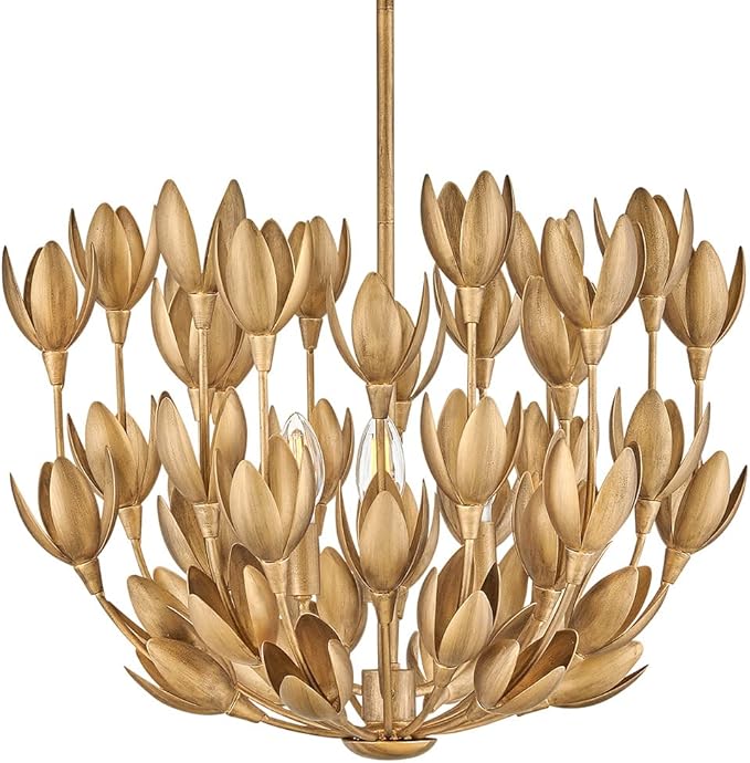 Hinkley Flora Large Convertible Semi-Flush Mount Ceiling Light, from the Lisa McDennon Collection, Handmade, Hand-Painted, Bulbs Nestled Inside Flowers, Converts to Pendant, in Burnished Gold