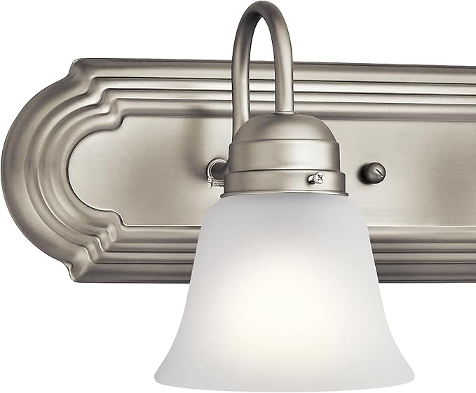 Kichler 30" 4-Light Vanity Bath Light in Brushed Nickel, Modern Bathroom Light with Clear Satin Etched Glass, (30" W x 8" H), 5338NIS