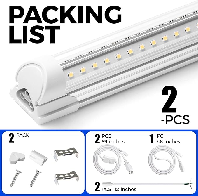 Barrina T8 LED Shop Light 4FT, 40W 5500LM 5000K, Clear Cover, Garage Lights Ceiling, V-Shape LED Light Fixture, Work Shop Lights for Garage, Warehouse, Basement, ETL Listed, 2 Packs