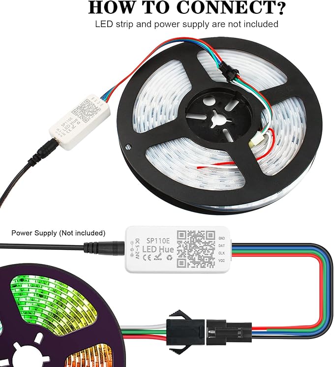 RGBZONE Bluetooth LED Controller, SP110E Pixel LED Light Strips Controller, Smart APP Control for 5V/12V/24V WS2812B WS2813 SK9822 APA102 SK6812 LPD8806 DMX512 1903 RGB/RGBW
