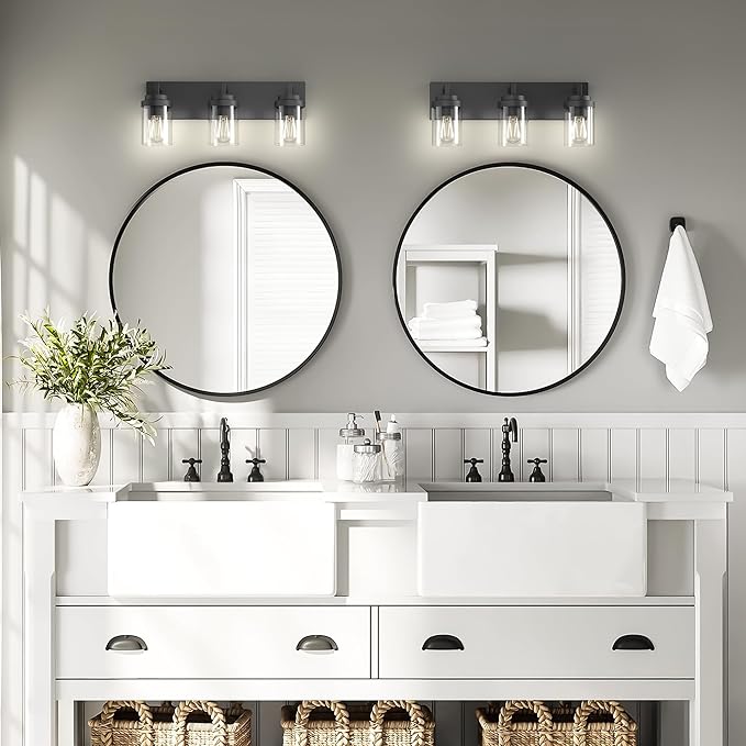 Espird Bathroom Vanity Light, 3 Light Matte Black Vanity Lights with Clear Glass Shade, 22in Modern Wall Sconces, Bathroom Lighting Fixtures Over Mirror for Living Room