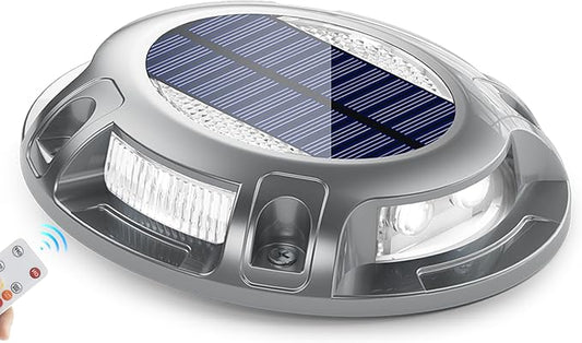 SIEDiNLAR Solar Driveway Light with Remote, 11 RGB Modes, Waterproof Outdoor Safety Light for Driveway Marker Deck Dock Walkway Pathway Step Yard Garden (1 Pack)