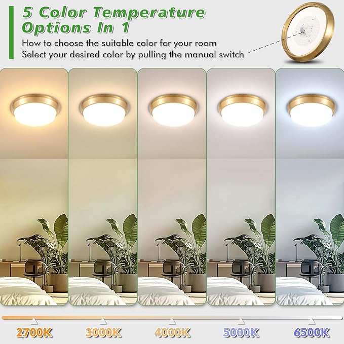 2-Pack 36W LED Ceiling Light Fixture for Bedroom Kitchen, 3600 Lumens Super Bright Dimmable Flush Mount Ceiling Light, 2700K/3000K/4000K/5000K/6500K Adjustable Modern Lamps for Hallway Stairwell, Gold
