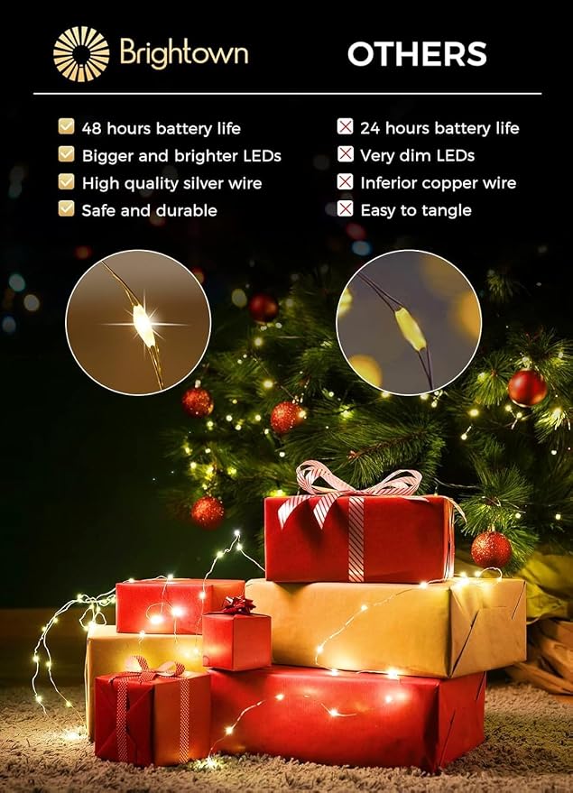 Brightown 12 Pack Multi Color Led Fairy Lights Battery Operated String Lights Waterproof Silver Wire 7 Feet 20 Led Firefly Starry Moon Lights for DIY Wedding Party Bedroom Patio Christmas