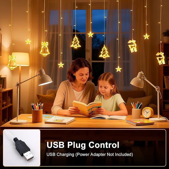 Curtain String Light Decorations 11.48FT Connectable Warm White Hanging Home Lamp USB Powered Fairy Light Indoor/Outdoor for Family Party Decor