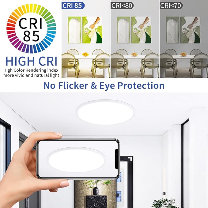 12 inch Led Ceiling Light, 24W Ultra Thin Dimmable Flush Mount Light, 2700K/3500K/4000K/5000K/6500K Selectable Round Ceiling Lamp for Bedroom Kitchen Living Room