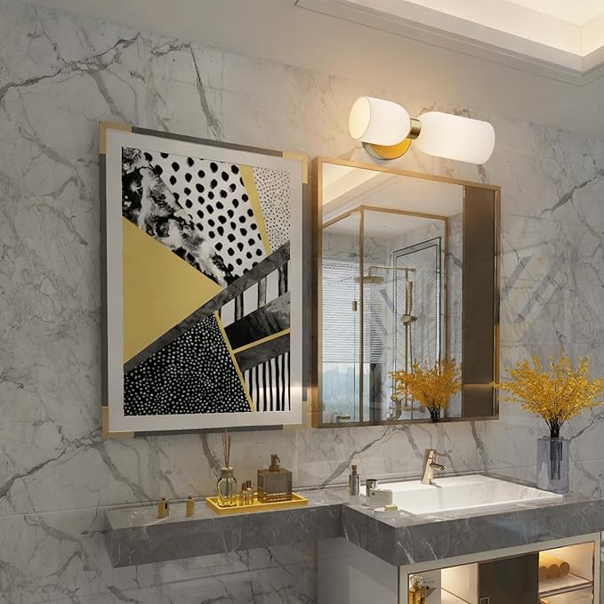 Tipace Gold Wall Sconces Set of Two,Modern Bathroom Sconce with Milky White Glass,Hardwired Wall Light Fixtures for Bathroom Living Room Bedroom Hallway,E12 Base(Bulbs Not Included)