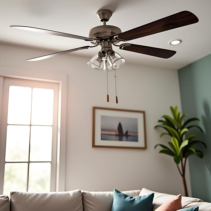 Aspen Creative 22011-1, Three-Light Ceiling Fan Light Kit with Pull Chain, Brushed Nickel Finish with Clear Glass Shades, 13-1/8" Diameter x 6-3/4" Height