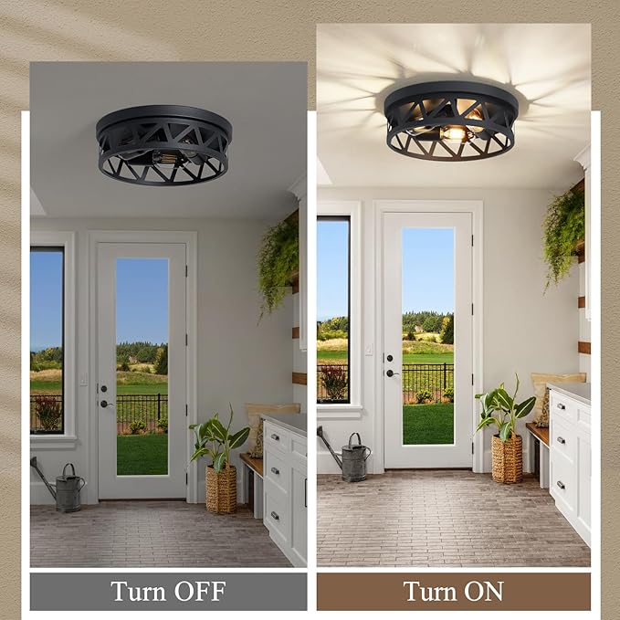 13 inch Black Flush Mount Ceiling Light Fixture,3-Light Light Fixtures Ceiling Mount for Hallway,Hall,Kitchen,Farmhouse (2 Pack)