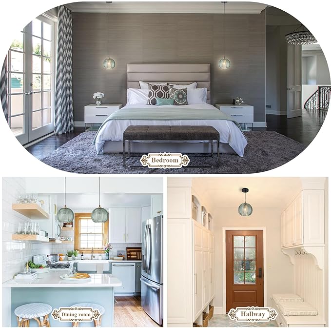 Vintage Pendant lamp 2 Pack Glass Pendant Lighting Kitchen Island Hand Blown 1-Light Modern Pendant Light with Green Glass Shade for Dining Room Bedroom Living Room
