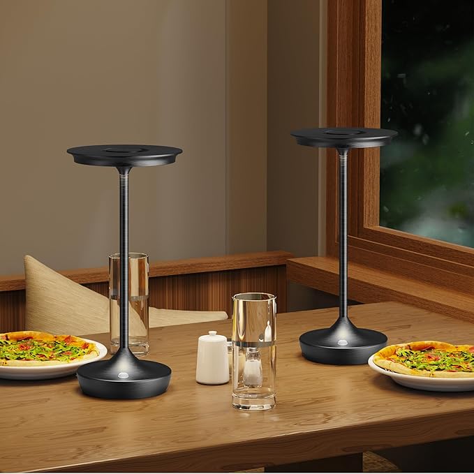 LED Cordless Table Lamps Rechargeable - Outdoor 6000mAh Battery Operated Portable Tables Light 3 Color Stepless Dimming Lamp with Memory Function for Patio Restaurant Dining Black