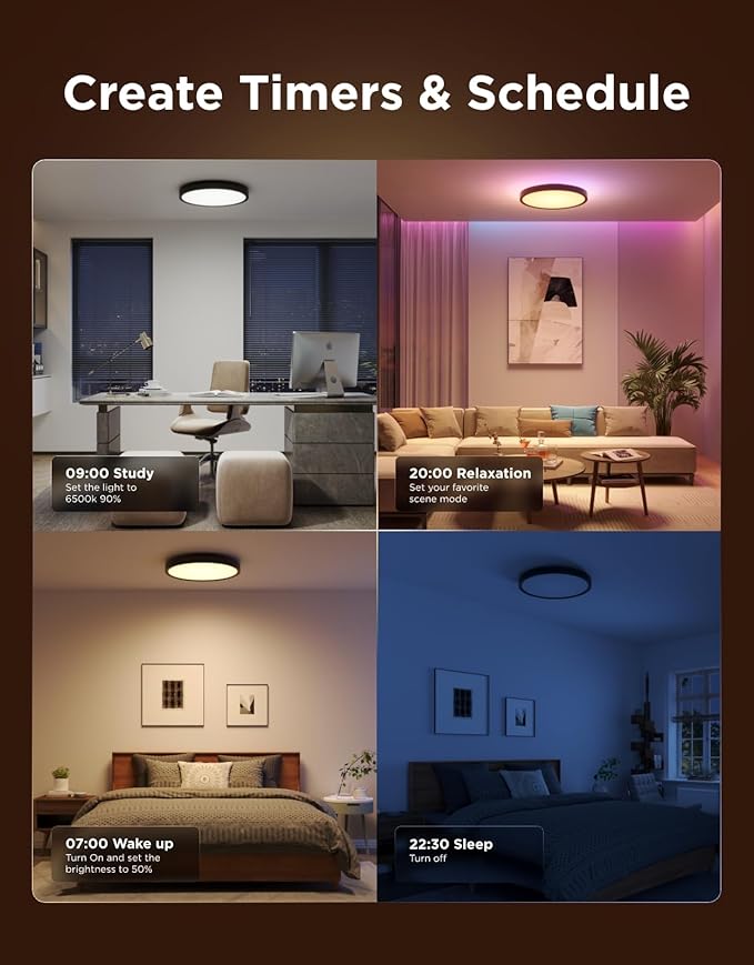 Govee Smart Ceiling Light, RGBIC LED Ceiling Light Fixture, 2400LM Flush Mount Light Fixture, DIY Colors, Works with Alexa, 2200K-6500K for Bedroom, Living Room, 12 Inch, 1 Pack, Black
